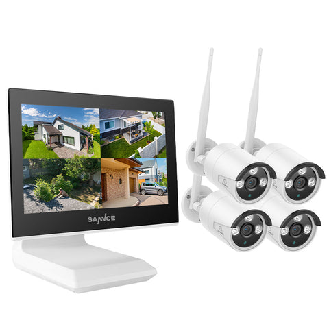 2K Super HD 10 canaux NVR avec système de caméras sans fil 3MP, moniteur LCD de 10,1 pouces, pack de 4 caméras, alertes de mouvement intelligentes, reconnaissance humaine AI, compatible avec Alexa 2K Super HD 10 canaux NVR avec système de caméras sans fil 3MP, moniteur LCD de 10,1 pouces, pack de 4 caméras, alertes de mouvement intelligentes, reconnaissance humaine AI, compatible avec Alexa