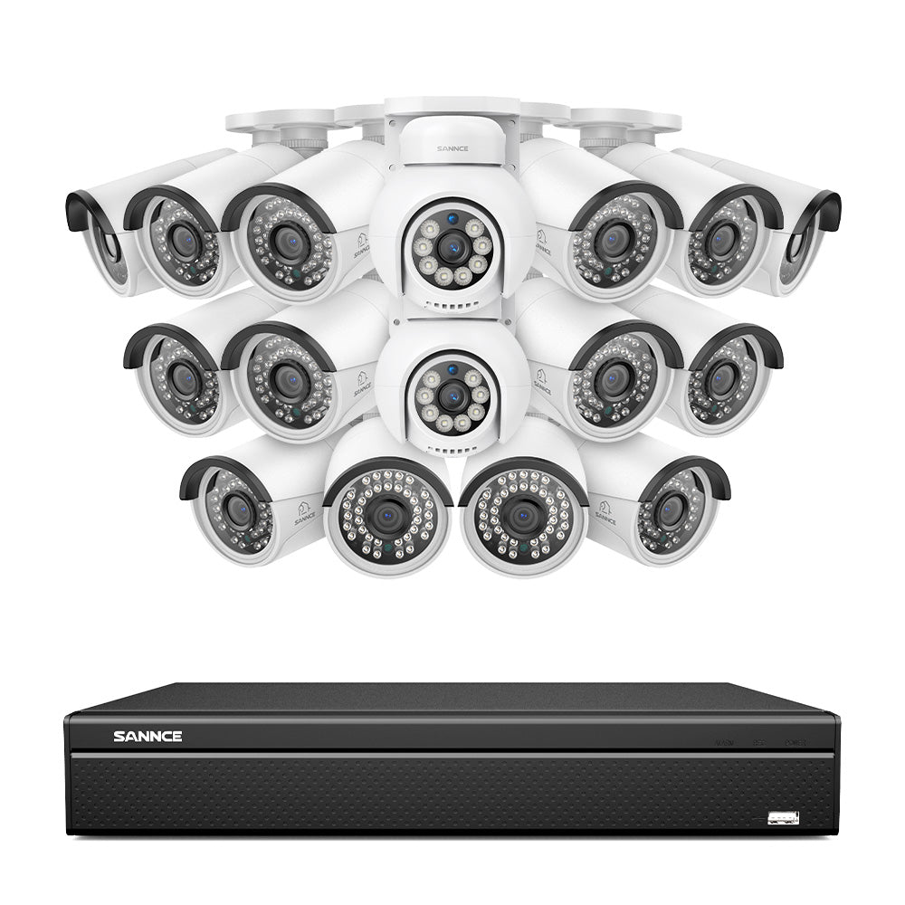 Système NVR Fusion à 8 canaux avec six caméras de sécurité dôme IP à d Système NVR Fusion à 8 canaux avec six caméras de sécurité dôme IP à d