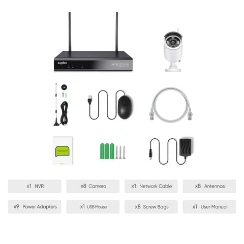 Kit caméra de surveillance sans fil avec enregistrement audio, 5MP 10CH NVR sans fil + 8x3MP 2K caméra de surveillance extérieure sans fil AI Human Detection IP66 étanche supporte Amazon Alexa