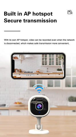 Caméra intérieure carrée 1080P WiFi, sécurité maison, moniteur pour animaux/bébés, vision nocturne, détection IA, stockage carte SD