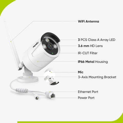 3MP 10 canaux Système caméra de sécurité sans fil, NVR 5MP, Enregistrement audio, Étanchéité IP66, Détection humaine AI intelligente, Fonctionne avec Alexa.
