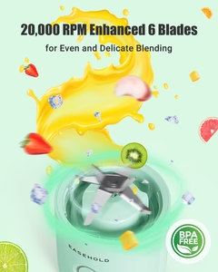 Blender sous vide portable, taille personnelle 350 ml Juicer Smoothie Juicer, rechargeable par USB avec six lames, moteur puissant de 20 000 tr/min, mélangeur de nourriture