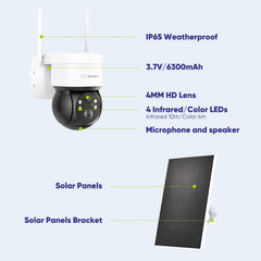 Pack of 2, Caméra IP sans fil Panoramique et Inclinaison 4MP - Alimentation sur Batterie/Solaire, Vision Nocturne Couleur, Audio Bidirectionnel, Compatible avec Alexa, Détection de Forme Humaine par PIR