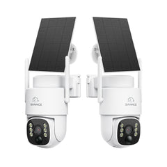 Lot de 2 caméras WiFi PTZ extérieures 4MP solaires avec batterie 8000 mAh, détection IA + PIR, vision nocturne couleur, audio bidirectionnel et Wi-Fi 6