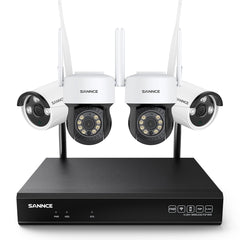 3MP 10 canaux sans fil Système de caméras de vidéosurveillance, 2 PTZ caméras & 2 Bullet caméras , enregistreur NVR 8MP, enregistrement audio, détection humaine IA, compatible avec Alexa