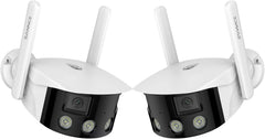 Certifié remis à neuf Caméra de Sécurité Extérieure Panoramique WiFi - Double Objectif, 2K 4MP, 180°, Vision Nocturne Couleur, Compatible Alexa & Google