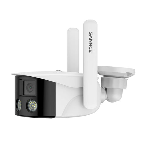 Pack of 2, Caméra de Sécurité Extérieure Panoramique WiFi - Double Objectif, 2K 4MP, 180°, Vision Nocturne Couleur, Compatible Alexa & Google