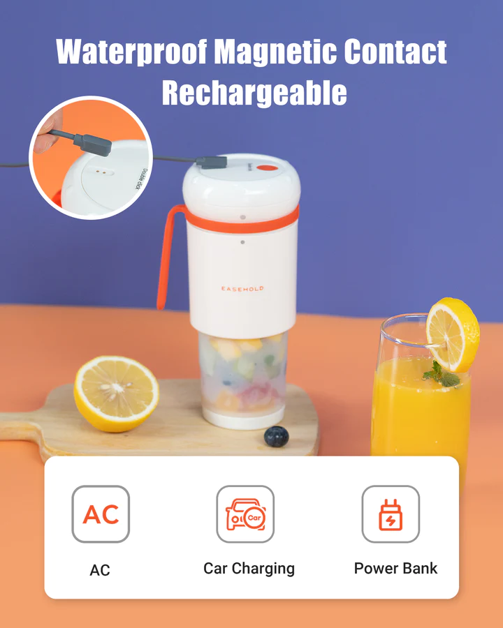 Mélangeur de smoothie portable sans fil avec moteur puissant, batterie rechargeable de 1200 mAh, tasse de presse-agrumes pliable et extensible, capacité de 300 ml, mélangeur de nourriture