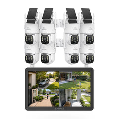 Système de vidéosurveillance WiFi 4MP avec écran NVR 10,1", 10 canaux & 8 caméras PTZ solaires, IA + PIR, batterie 8000 mAh, vision nocturne couleur et audio bidirectionnel