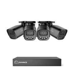 SANNCE Système de Caméras de Sécurité Mini DVR 4CH, 4× Caméras Bullet Extérieures 1080P, Connexion USB-C, Vision Nocturne Couleur Dual-Light, Détection IA des Personnes & Véhicules, Stockage SD jusqu'à 512Go, pour Maison, Garage & Petite Entreprise