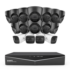1080p 16 canaux Système de sécurité câblé extérieur avec 16 caméras, détection intelligente de mouvement, vision nocturne infrarouge jusqu'à 100 pieds, résistant aux intempéries IP67