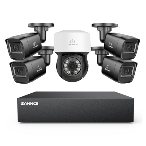1080P 8 canaux PT Système de caméra de sécurité  - DVR hybride 5 en 1, caméra de vidéosurveillance Pan & Tilt, vision nocturne jusqu'à 100 pieds, détection de mouvement, extérieure, étanche