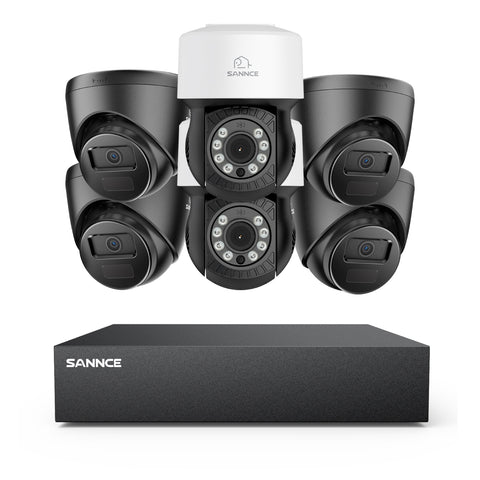 1080P 8 canaux PT Système de caméra de sécurité  - DVR hybride 5 en 1, caméra de vidéosurveillance Pan & Tilt, vision nocturne jusqu'à 100 pieds, détection de mouvement, extérieure, étanche