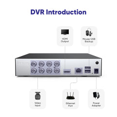 Système DVR filaire de sécurité 5MP à 8 canaux avec 8 caméras CCTV extérieures 2MP, détection intelligente des personnes, des véhicules et des mouvements