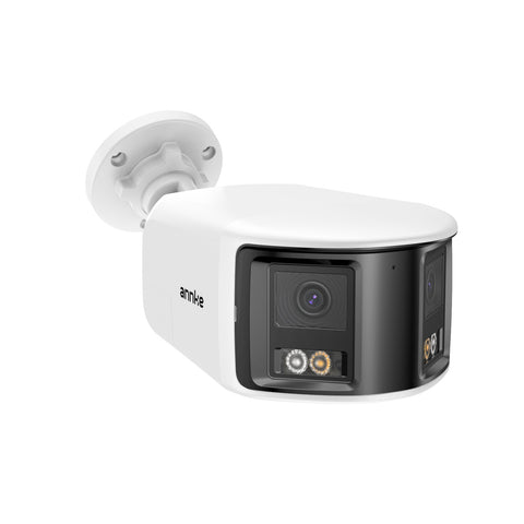 FCD800 - Caméra de sécurité extérieure PoE à double objectif 8MP UHD, vue panoramique à 180°, vision nocturne intelligente à double éclairage, audio bidirectionnel, sirène et alarme actives, détection humaine et de véhicules, IP67