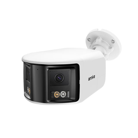 FCD800 - Caméra de sécurité extérieure PoE à double objectif 8MP UHD, vue panoramique à 180°, vision nocturne intelligente à double éclairage, audio bidirectionnel, sirène et alarme actives, détection humaine et de véhicules, IP67