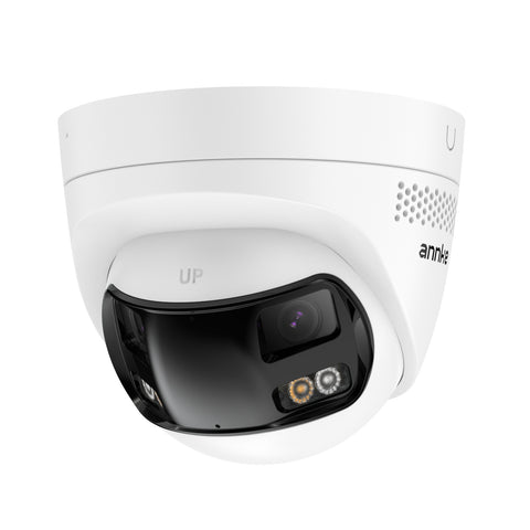FCD800 - Caméra de sécurité extérieure PoE à double objectif 8MP UHD, vue panoramique à 180°, vision nocturne intelligente à double éclairage, audio bidirectionnel, sirène et alarme actives, détection humaine et de véhicules, IP67