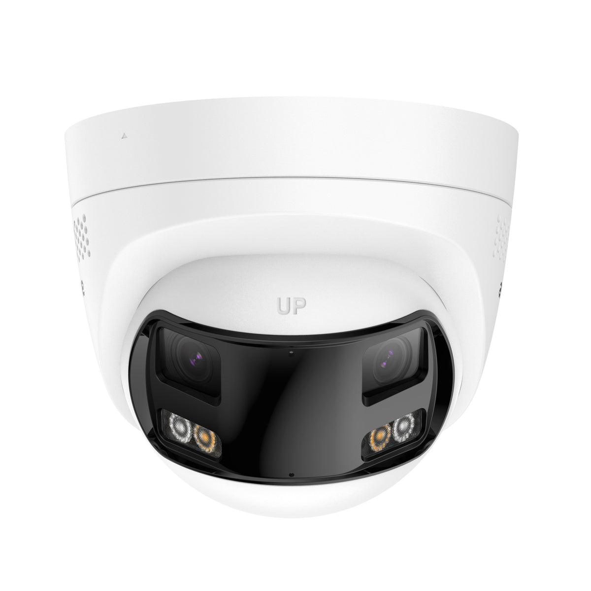 FCD800 - Caméra de sécurité extérieure PoE à double objectif 8MP UHD, vue panoramique à 180°, vision nocturne intelligente à double éclairage, audio bidirectionnel, sirène et alarme actives, détection humaine et de véhicules, IP67