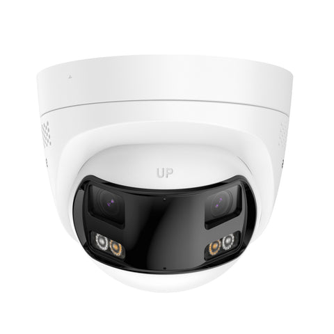 FCD800 - Caméra de sécurité extérieure PoE à double objectif 8MP UHD, vue panoramique à 180°, vision nocturne intelligente à double éclairage, audio bidirectionnel, sirène et alarme actives, détection humaine et de véhicules, IP67