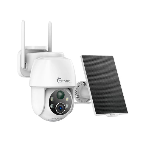 Camstro Caméras de Sécurité Extérieures 3MP à Énergie Solaire, Batterie Rechargeable 5200mAh, Angle Ultra Large de 130°, Vision Nocturne en Couleur, Détection Intelligente des Personnes & Véhicules, Audio Bidirectionnel, Compatible avec Alexa & Google