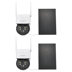 Pack of 2, Caméra IP sans fil Panoramique et Inclinaison 4MP - Alimentation sur Batterie/Solaire, Vision Nocturne Couleur, Audio Bidirectionnel, Compatible avec Alexa, Détection de Forme Humaine par PIR