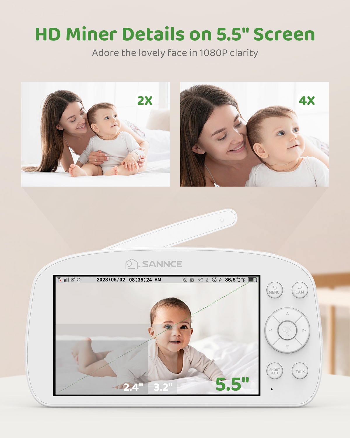 SANNCE Moniteur pour bébé: 1080p HD avec écran LCD 5'' et stockage
