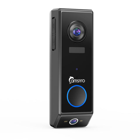 Camstro Sonnette Vidéo 2K + 1080P, Audio Bidirectionnel, Détection Humaine Personnalisée, Vision Jour/Nuit, Batterie Rechargeable 5200mAh, Compatible Carte TF & Stockage Cloud, Fonctionne avec Alexa et Google Assistant