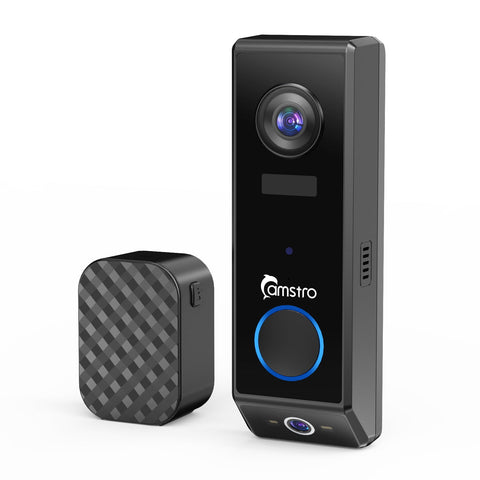 Camstro Sonnette Vidéo 2K + 1080P, Audio Bidirectionnel, Détection Humaine Personnalisée, Vision Jour/Nuit, Batterie Rechargeable 5200mAh, Compatible Carte TF & Stockage Cloud, Fonctionne avec Alexa et Google Assistant