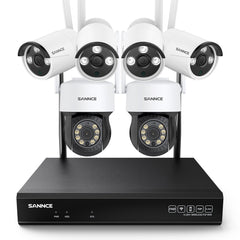 3MP 10 canaux sans fil Système de caméras de vidéosurveillance, 2 PTZ caméras & 4 Bullet caméras , enregistreur NVR 8MP, enregistrement audio, détection humaine IA, compatible avec Alexa