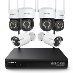 10 Canaux 5MP PT Système de Caméra Sécurité Sans Fil, NVR 8MP, 4 PT Caméra & 2 bullet Caméra, Panoramique & Inclinaison, Audio Bidirectionnel, Étanche IP66, Détection Intelligente de l'IA Humaine, Compatible Avec Alexa