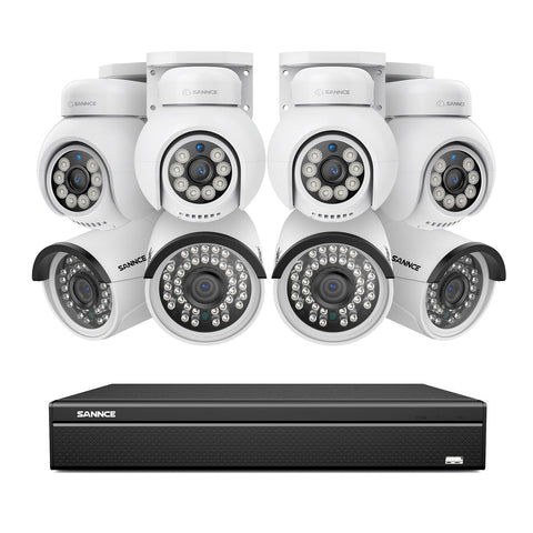 16 canaux 4K PoE PTZ Système de caméras de sécurité, 8MP caméras IP PoE extérieures , Pan & Tilt, NVR compatible ONVIF, audio bidirectionnel, détection intelligente humaine/vehicule