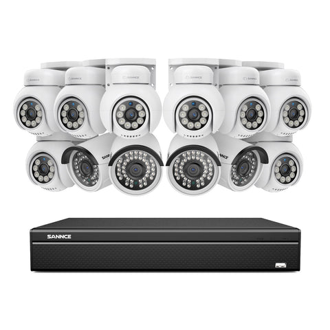 16 canaux 4K PoE PTZ Système de caméras de sécurité, 8MP caméras IP PoE extérieures , Pan & Tilt, NVR compatible ONVIF, audio bidirectionnel, détection intelligente humaine/vehicule