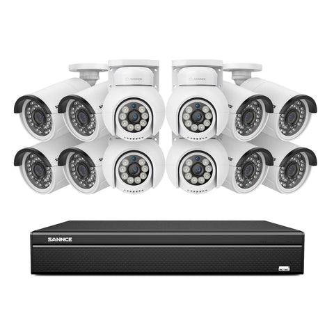 16 canaux 4K PoE PTZ Système de caméras de sécurité, 8MP caméras IP PoE extérieures , Pan & Tilt, NVR compatible ONVIF, audio bidirectionnel, détection intelligente humaine/vehicule