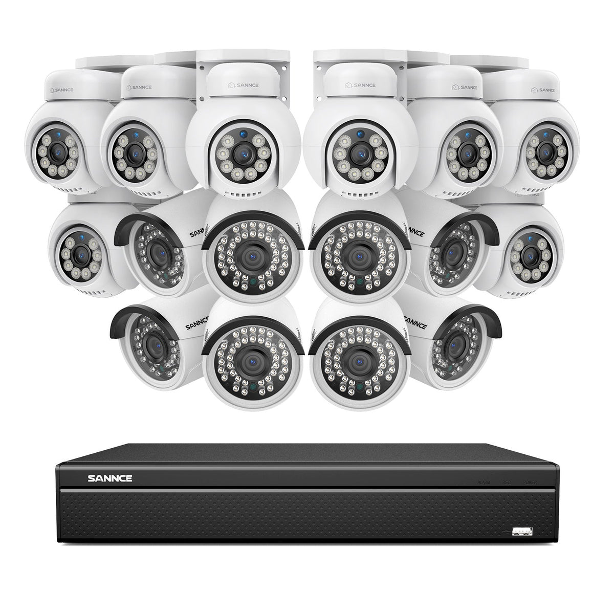 16 canaux 4K PoE PTZ Système de caméras de sécurité, 8MP caméras IP PoE extérieures , Pan & Tilt, NVR compatible ONVIF, audio bidirectionnel, détection intelligente humaine/vehicule