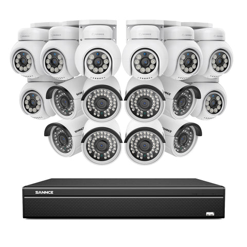 16 canaux 4K PoE PTZ Système de caméras de sécurité, 8MP caméras IP PoE extérieures , Pan & Tilt, NVR compatible ONVIF, audio bidirectionnel, détection intelligente humaine/vehicule