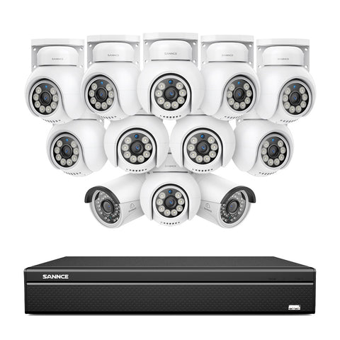 16 canaux 4K PoE PTZ Système de caméras de sécurité, 8MP caméras IP PoE extérieures , Pan & Tilt, NVR compatible ONVIF, audio bidirectionnel, détection intelligente humaine/vehicule