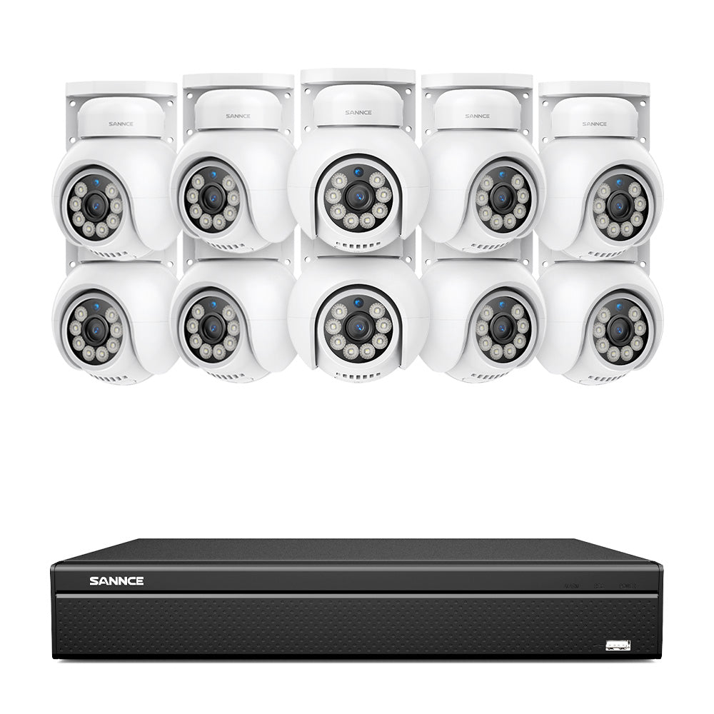 16 canaux 4K PoE PTZ Système de caméras de sécurité, 8MP caméras IP PoE extérieures , Pan & Tilt, NVR compatible ONVIF, audio bidirectionnel, détection intelligente humaine/vehicule