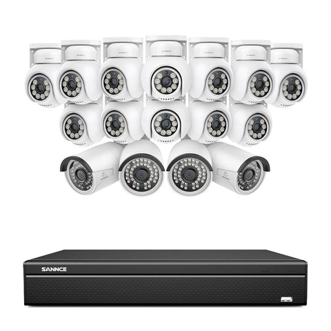 16 canaux 4K PoE PTZ Système de caméras de sécurité, 8MP caméras IP PoE extérieures , Pan & Tilt, NVR compatible ONVIF, audio bidirectionnel, détection intelligente humaine/vehicule