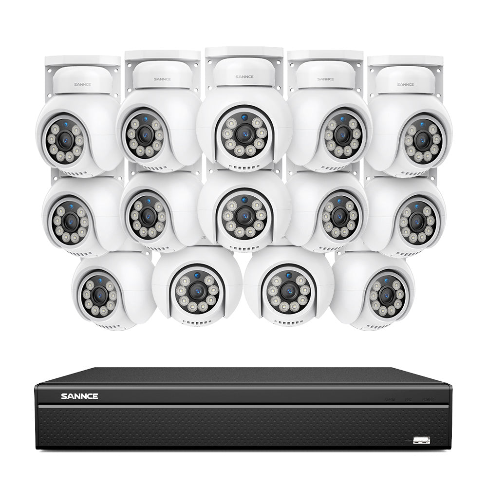 16 canaux 4K PoE PTZ Système de caméras de sécurité, 8MP caméras IP PoE extérieures , Pan & Tilt, NVR compatible ONVIF, audio bidirectionnel, détection intelligente humaine/vehicule