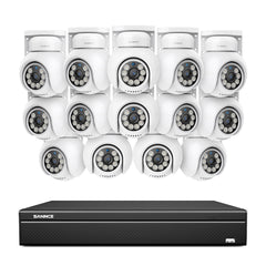 16 canaux 4K PoE PTZ Système de caméras de sécurité, 8MP caméras IP PoE extérieures , Pan & Tilt, NVR compatible ONVIF, audio bidirectionnel, détection intelligente humaine/vehicule