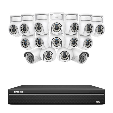 16 canaux 4K PoE PTZ Système de caméras de sécurité, 8MP caméras IP PoE extérieures , Pan & Tilt, NVR compatible ONVIF, audio bidirectionnel, détection intelligente humaine/vehicule