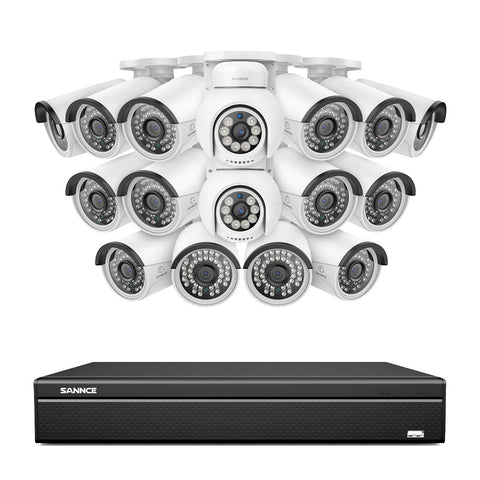 16 canaux 4K PoE PTZ Système de caméras de sécurité, 8MP caméras IP PoE extérieures , Pan & Tilt, NVR compatible ONVIF, audio bidirectionnel, détection intelligente humaine/vehicule