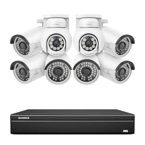 16 canaux 4K PoE PTZ Système de caméras de sécurité, 8MP caméras IP PoE extérieures , Pan & Tilt, NVR compatible ONVIF, audio bidirectionnel, détection intelligente humaine/vehicule