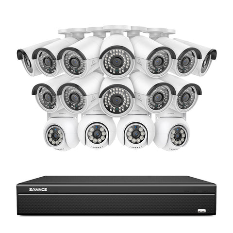 16 canaux 4K PoE PTZ Système de caméras de sécurité, 8MP caméras IP PoE extérieures , Pan & Tilt, NVR compatible ONVIF, audio bidirectionnel, détection intelligente humaine/vehicule