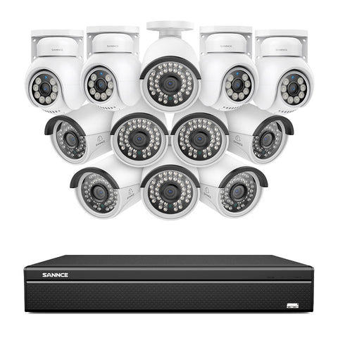 16 canaux 4K PoE PTZ Système de caméras de sécurité, 8MP caméras IP PoE extérieures , Pan & Tilt, NVR compatible ONVIF, audio bidirectionnel, détection intelligente humaine/vehicule