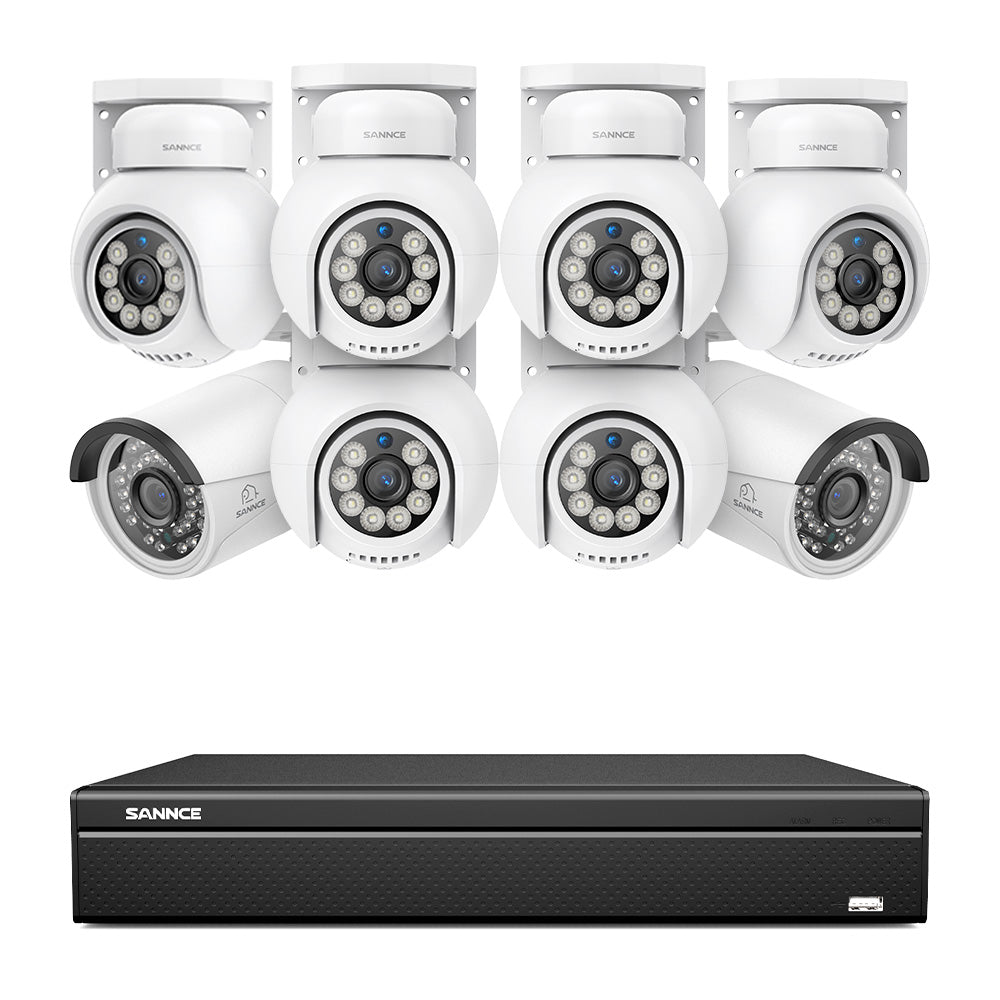 16 canaux 4K PoE PTZ Système de caméras de sécurité, 8MP caméras IP PoE extérieures , Pan & Tilt, NVR compatible ONVIF, audio bidirectionnel, détection intelligente humaine/vehicule