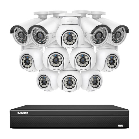 16 canaux 4K PoE PTZ Système de caméras de sécurité, 8MP caméras IP PoE extérieures , Pan & Tilt, NVR compatible ONVIF, audio bidirectionnel, détection intelligente humaine/vehicule