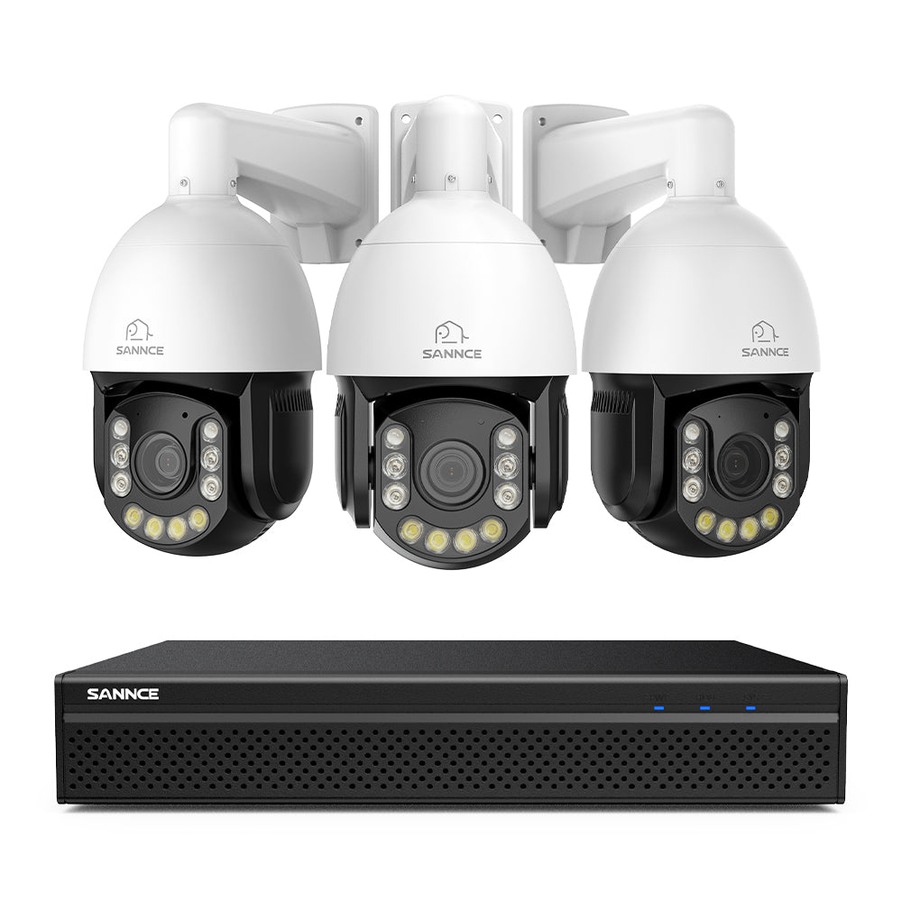 Système de Surveillance NVR PoE 4K à 8 Canaux avec 3 Caméras PTZ 8MP Zoom Optique 20X, Suivi Automatique, Audio Bidirectionnel, Vision Nocturne