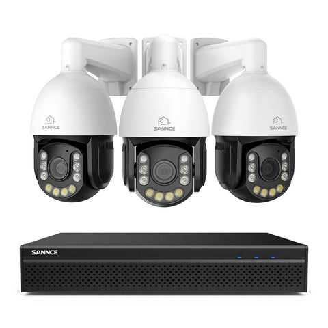 Système de Surveillance NVR PoE 4K à 8 Canaux avec 3 Caméras PTZ 8MP Zoom Optique 20X, Suivi Automatique, Audio Bidirectionnel, Vision Nocturne