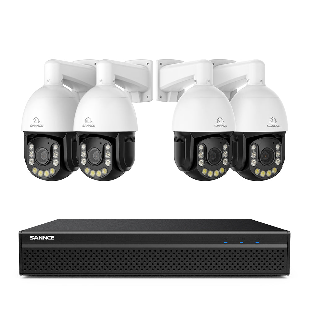 Système de Surveillance NVR PoE 4K à 8 Canaux avec 4 Caméras PTZ 8MP Zoom Optique 20X, Suivi Automatique, Audio Bidirectionnel, Vision Nocturne